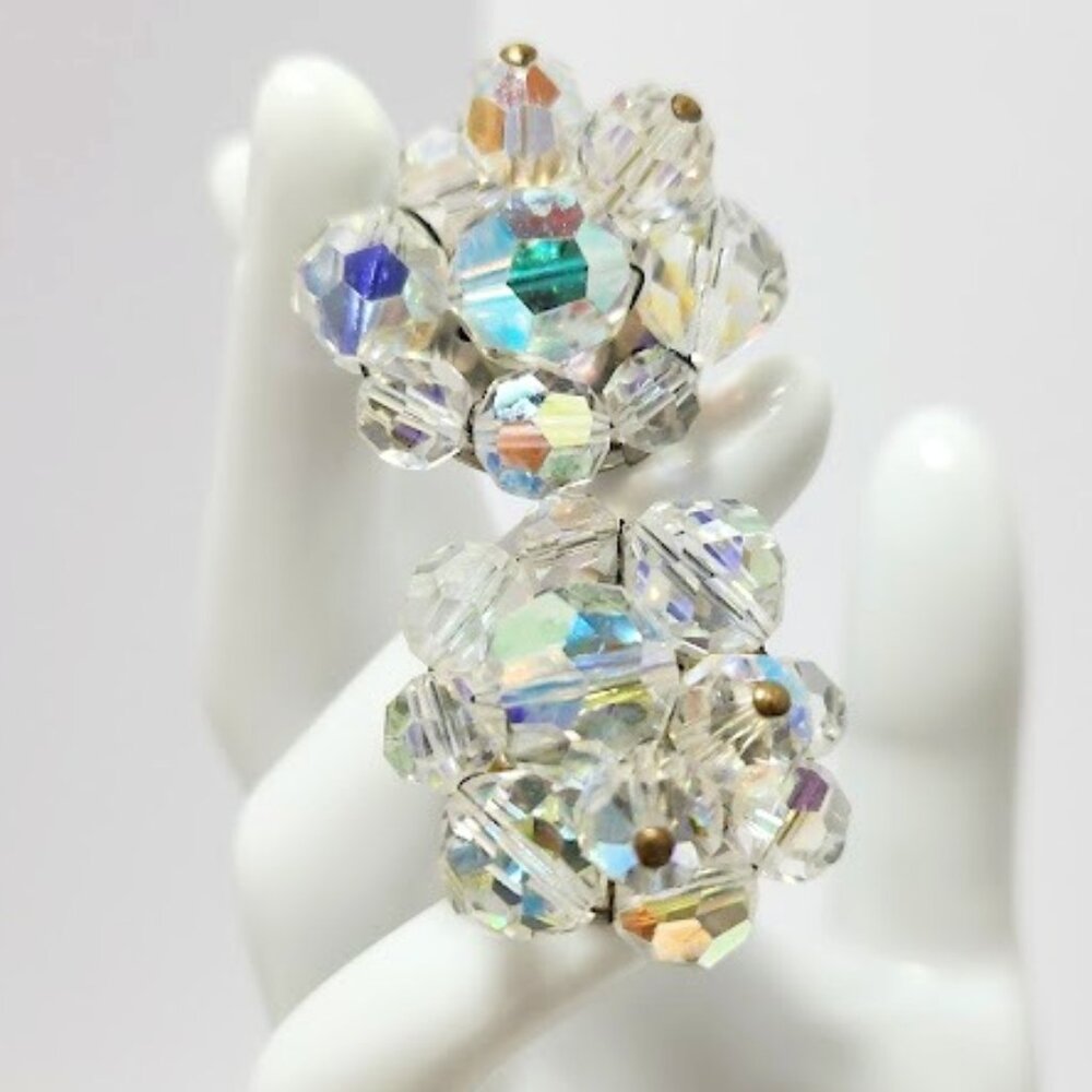 Vintage Aurora Borealis Cluster Clip Earrings #2020